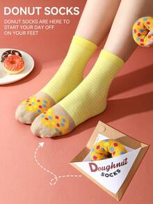 1双多色中筒袜礼品套装，男女通用情侣款，柔软甜甜圈设计新奇袜子，创意美食灵感独特设计，舒适百搭 - 彩色 - 查看 11