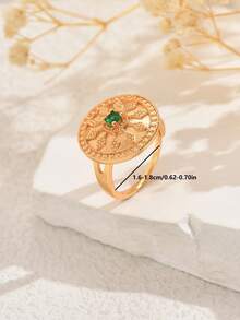 1pc Bohemian Style Colorful Zirconia Round Disc Adjustable Ring, Fashionable Party/Holiday Accessory For Women - Multicolor - View 9