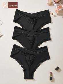 Plus 3条装蕾丝花边交叉后背内裤 - 彩色 - 查看 4