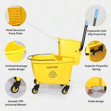GCCSJ Pedal Mop Bucket, Commercial Mop Bucket With Drain, 35 Quarts, Yellow. Includes One Commercial Mop And An Extra Mop Cloth For Efficient Cleaning Of School, Office, And Hospital Floors (Yellow, 1 Bucket + 1 Mop).Pedal Mop Bucket, - B - View 5