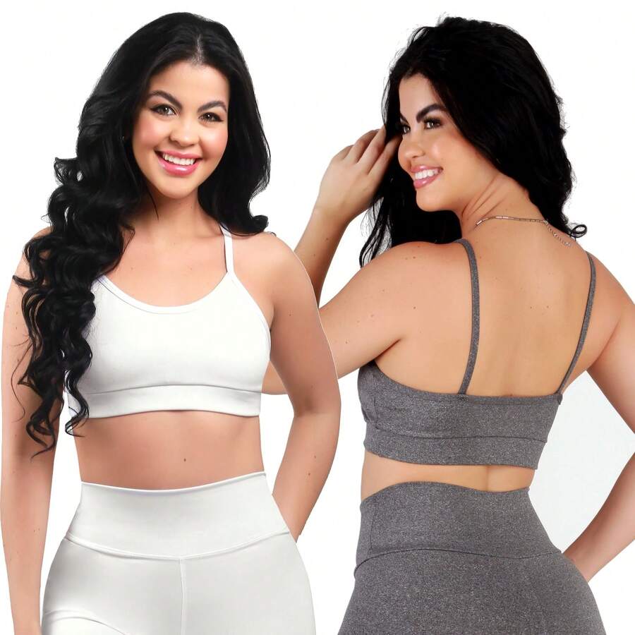 Work Fitness Kit Of 2 Premium Reinforced Polyamide Strappy Sports Bras For Gym Use - Gray and White - View 1