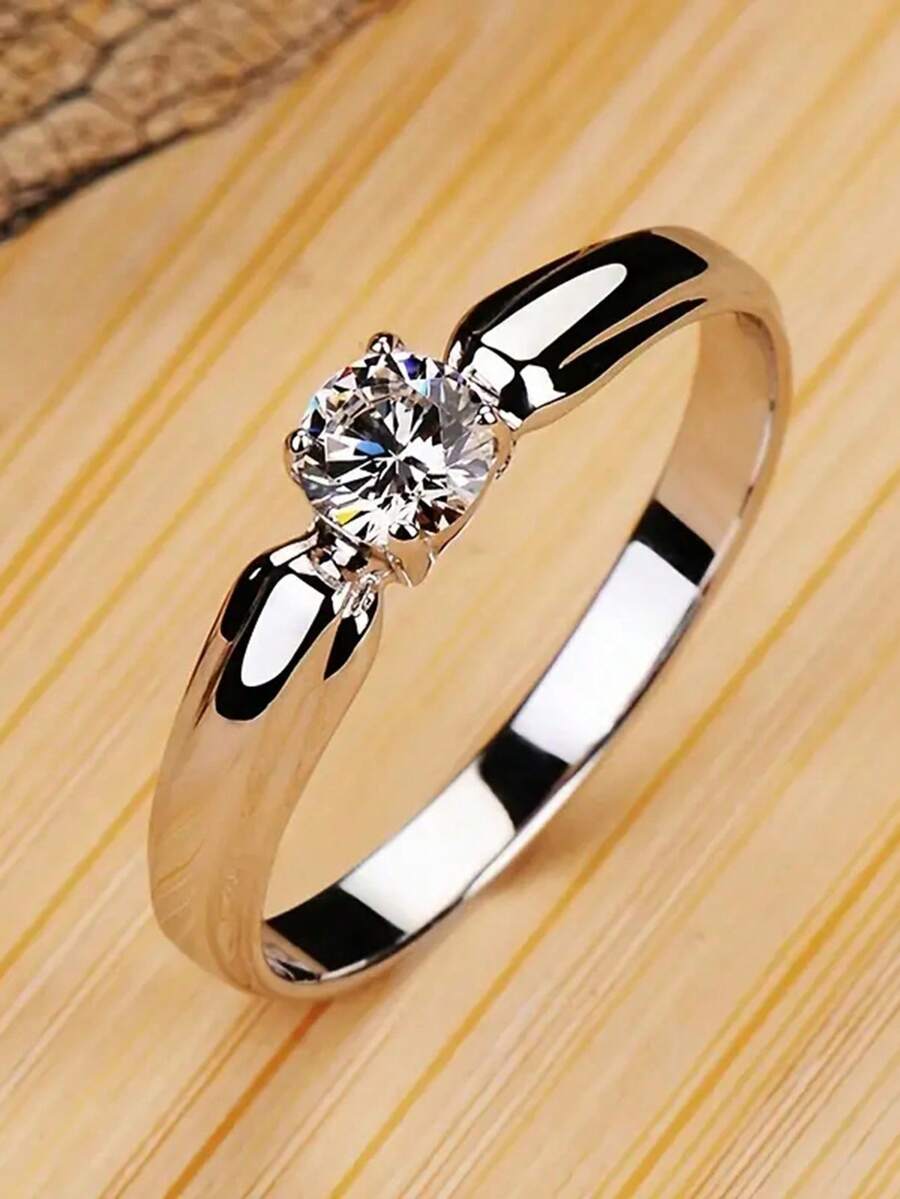 1 pieza Anillo de piedra de circonita cúbica de lujo, adecuado para mujeres, ideal para bodas, compromisos, fiestas de aniversario, regalos del Día de San Valentín - 2# - Ver 1