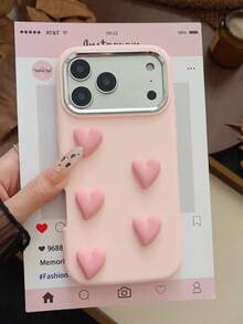 1个创意可爱5颗多巴胺爱心金属相框，椭圆形全软硅胶手机壳，兼容苹果X/XS MAX/11/12/13/14/15/16/17 Pro Max，兼容A14/A15/A52/A53/A54/A55/A34/A05/A05S/A23/A24/A25/S20FE/S21FE/S22/S23/S24，兼容12C/13C/14C，兼容Transsion SMART 7/SPARK 2024 - 胖墩粉紅色 - 查看 3