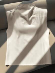 女士无袖商务休闲衬衫，时尚优雅通勤外套，纯色修身背心，适合所有季节夏季穿着 - 杏色 - 查看 4