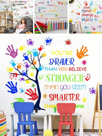 BRUP 1/2 张返校主题墙贴 - 积极肯定语录儿童房装饰，励志名言教室贴纸，可移除儿童房艺术贴纸，带有激励信息的儿童房装饰
