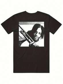 Camiseta Gráfica Vintage de los 90 para Hombre y Hombre/Mujer, con Diseño de la Película Menace Society - Camiseta Retro Negra de 220 g/m² con Estampado Icónico de Pistola y Dinero, Cuello Redondo, Estilo Urbano para Fanáticos del Cine de los 90, Ropa Casual Duradera para Todas las Temporadas, Lavable a Máquina, Mercancía para Fans - Negro - Ver 2