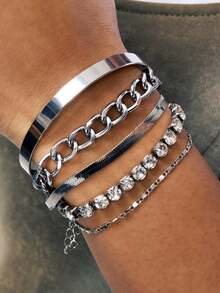 5 件/套波西米亚风格金手镯，串珠链多层手链，女士派对珠宝礼物 - 銀色 - 查看 1