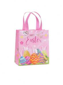 1/6个装可重复使用无纺布复活节彩蛋手提袋 | 印有兔子、复活节彩蛋和花卉图案，带提手，适合节日购物、派对礼品、复活节蛋糕、礼品包装、派对用品 - 彩色 - 查看 7