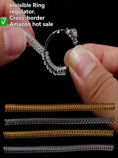 4pcs Invisible Ring Sizer Adjuster, Transparent Gold Spring Rings, Ring Size Reducer, Fits Most Ring Styles, Daily Essential, Fashion Accessory, Wedding Party Must-Have