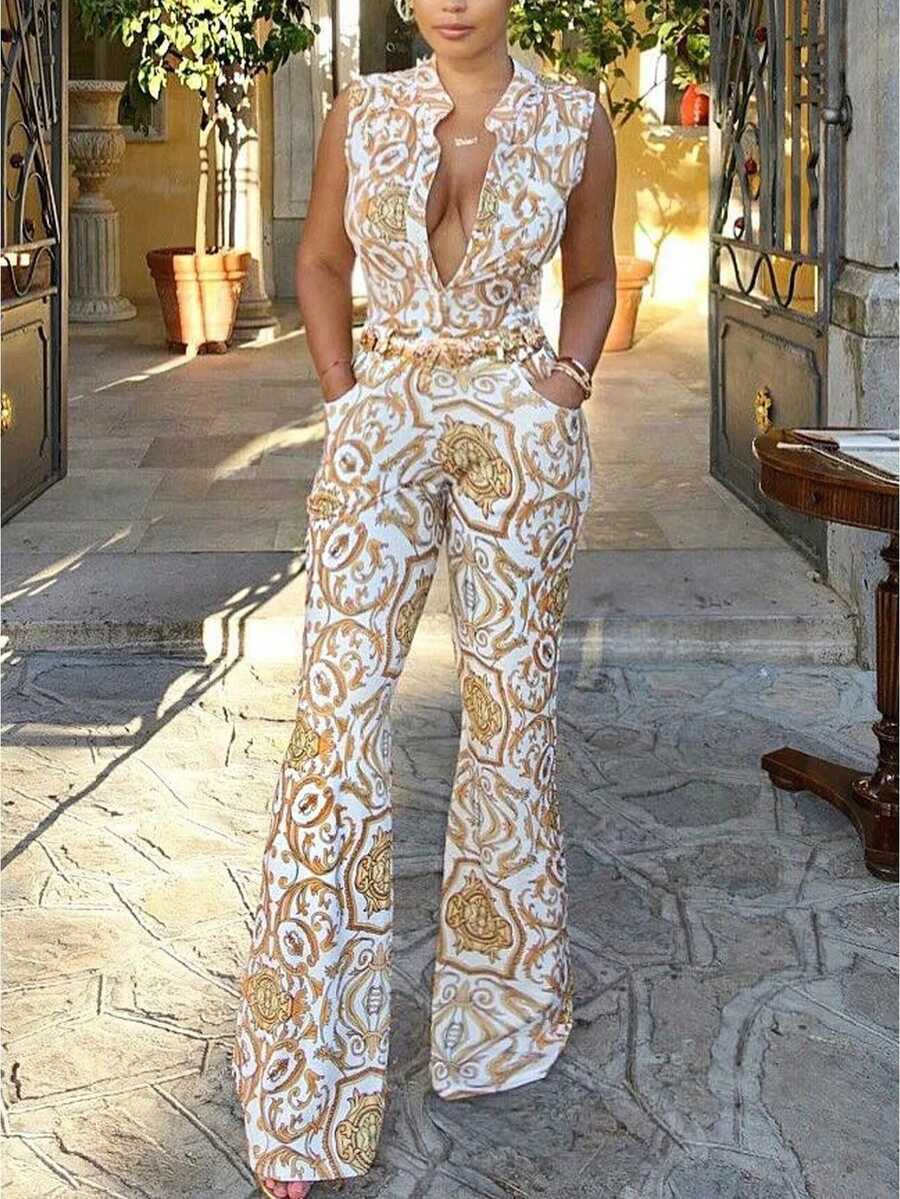 Elegant, Sleek, Minimal, Dressy, Urban, Confident, Feminine. Spring Summer Fall. Business, Event.  Elegant Summer Outfit  Jumpsuit Design - 白色 - 查看 1