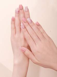 16片粉色渐变半固化凝胶美甲贴，金色箔片点缀，奢华风格自粘凝胶美甲全贴，易于美甲，沙龙品质，女士居家DIY美甲贴纸。 - 粉色 - 查看 3