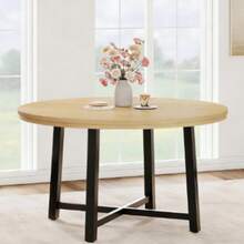 Mesa de comedor redonda de 47 pulgadas para 4 - Mesa de cocina de ahorro de espacio con marco de metal resistente y madera superior, para pequeño comedor y apartamento - Color de la madera - Ver 3