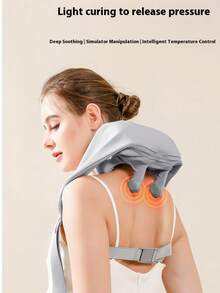 HYUNDAI Massage Shawl Shoulder& Neck Massager With Heat Rechargable Vibrating Trapezius Muscle Massage Device Simulates Human Hand Massage For The Shoulders, Neck, And Trapezius Muscles - Light Grey - View 3