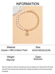 2pcs/Set Fashion Heart-Shaped Faux Pearl Necklace, Punk Style Thick Chain Sun Pendant Necklace Set, Suitable For Daily Wear, Street Photography, Dating - Gold - View 5