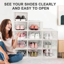 6/24Pcs Large Shoe Organizers Storage Boxes For Closet, Clear Plastic Stackable Storage Bins With Lids, Under Bed Shoe Containers For Entryway, Drop Front, Fit Up To Women's Size 10 - 混合色 - 查看 11