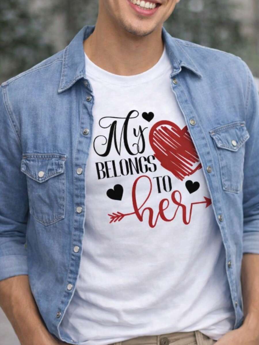 Women's Valentine's Day Cotton T-Shirt Couple White T-Shirt Love King & Queen Heart Graphic Tee Matching Couple Outfit, Romantic Confession, Unisex Summer Top - 白色3 - 查看 1