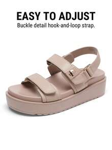 Sandalias de Cuña para Mujer Plataforma Cómoda Punta Redonda con Correas Ajustables Verano - Albaricoque - Ver 5