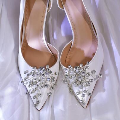 1개 실버 여성 신발 액세서리, 인조 진주 및 라인스톤 신발 버클, DIY 신발 장식, 신발 꽃, 탈착식 신발 클립, 하이힐, 웨딩 슈즈, 뾰족한 신발 액세서리, 웨딩 볼 오피스 통근 신발 액세서리, 기념품