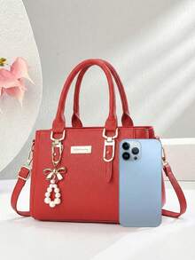 时尚百搭通勤休闲手提包 - 紅色 - 查看 4