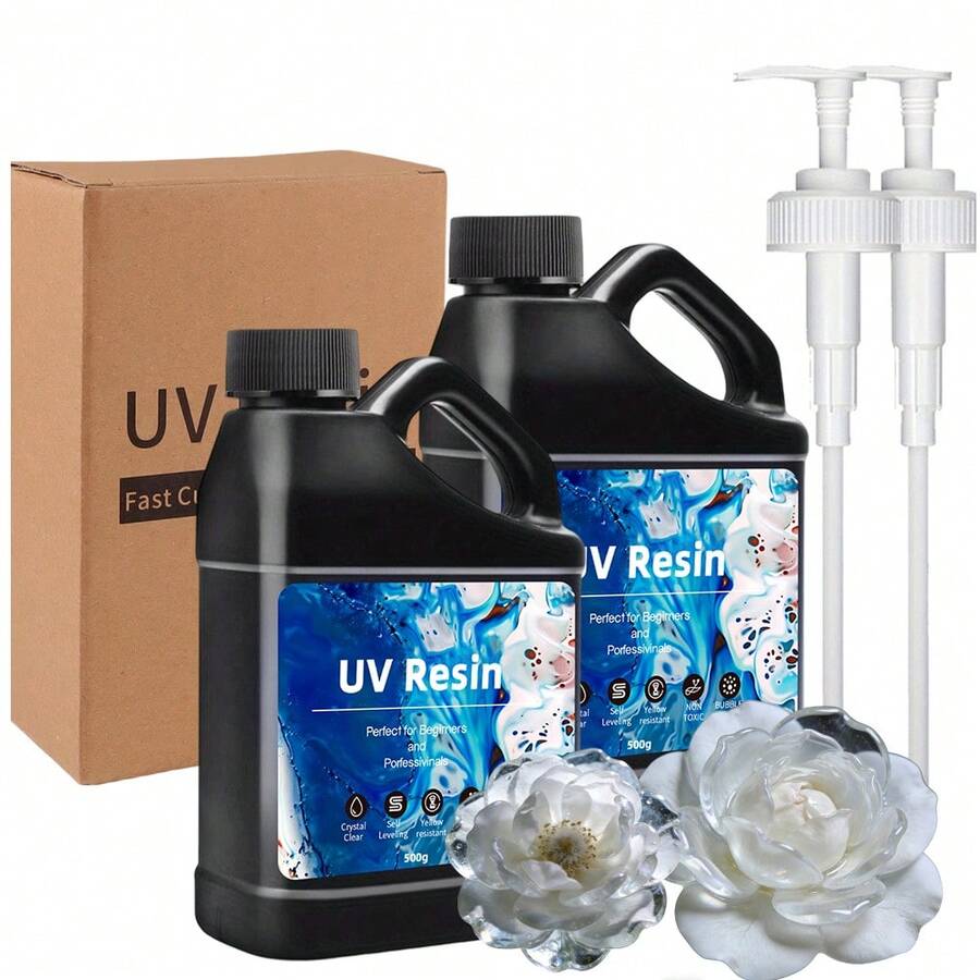 1000克/500克UV树脂套装，硬质透明型，适合初学者和专业人士，UV树脂套装，珠宝制作，DIY工艺品，装饰品 - 彩色 - 查看 1