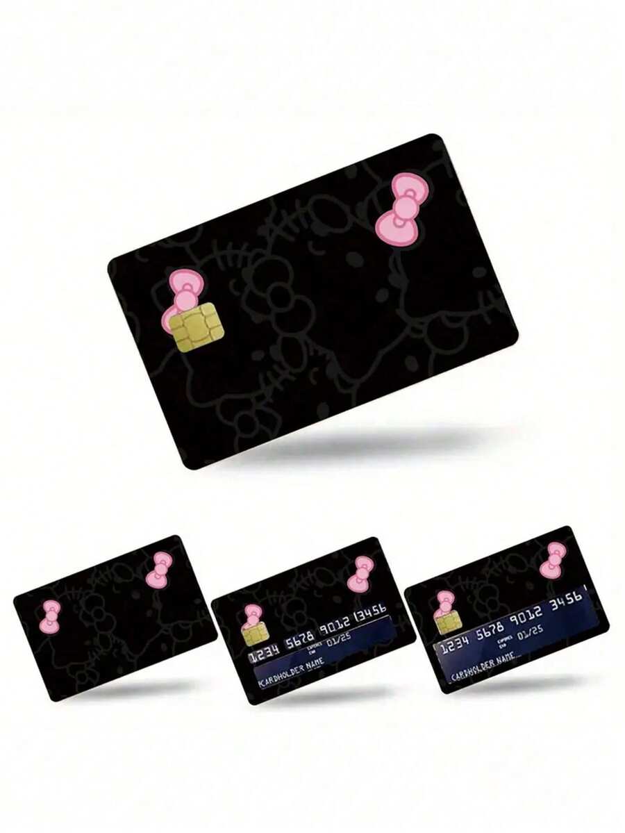 Sanrio 4张/套 三丽鸥Hello Kitty粉色信用卡贴纸，适用于3.35*2.13英寸银行卡、交通卡、带芯片学生证，哑光背胶。酷洛米和查皮狗图案PVC卡贴纸，高品质自粘交通卡贴纸，浅米色借记卡贴纸。 - 彩色 - 查看 1