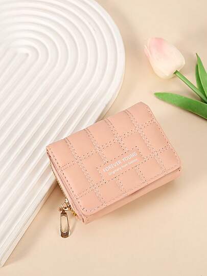 Heart Pattern Small Wallet Stitch Detail With Zipper Daily PU Leather Portable ID Card Money Credit Card Minimalist Fashion Modern Business Anniversary Christmas On Valentine Day For Birthday Gift Gift Lover Women Girls Female Lady