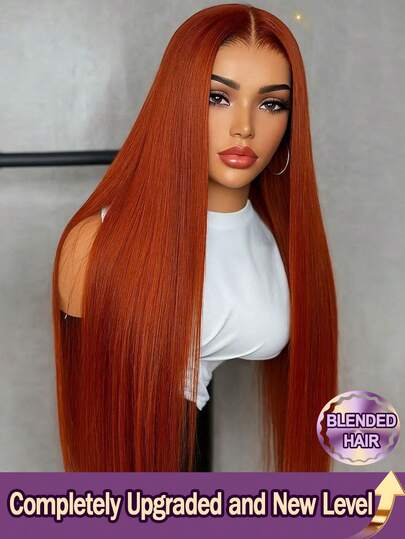 13*4 Inch High Definition Lace Front Wig, Blended Human Hair #350 Ginger Blonde - 200% Density Natural Straight Hair - Pre-Trimmed Hairline And Baby Hair - No Glue Instant Wear - Multiple Sizes Suitable For Ladies, Valentine's Day