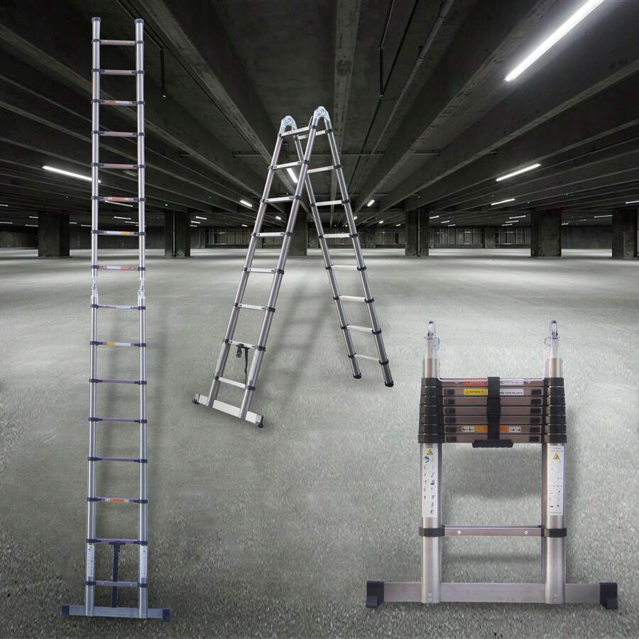 7Sevenjokers 2.5+2.5m Type A Stainless Steel Telescopic Ladder - 150kg Load, 2-In-1 Support Pole, Portable Folding Ladder For Outdoor Household & Garden Work - (2.5+2.5M)-5m Type a Telescopic Steel Ladder - View 1