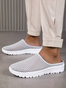 Men's Summer Mesh Slip-On Sandals, Outdoor Casual Shoes, Men's Breathable Hollow Slip-On Sandals, Lightweight Casual Slippers - Grey - View 5