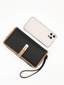 Ví cầm tay mini dành cho nữ, ví dài bằng da PU mềm mại, phối màu tinh tế với khóa cài, nhiều chức năng, dung tích lớn, đựng thẻ, ví đựng tiền xu có khóa kéo, nhẹ và thời trang cho nữ, ví cầm tay, ví phụ kiện cho giáo viên, ví cổ điển. - màu đen - Xem 8