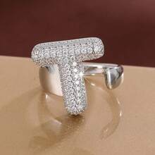 1pc English Letter Design Cubic Zirconia Inlaid Adjustable Open Ring For Women - Multicolor - View 62