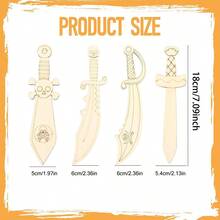 4pcs/8pcs Wooden Sword-Shaped Cutouts, Suitable For Painting And As Decorative Hanging Ornaments For Holidays, Weddings, Pirate-Themed Birthday Parties - Multicolor - View 2