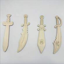 4pcs/8pcs Wooden Sword-Shaped Cutouts, Suitable For Painting And As Decorative Hanging Ornaments For Holidays, Weddings, Pirate-Themed Birthday Parties - Multicolor - View 9