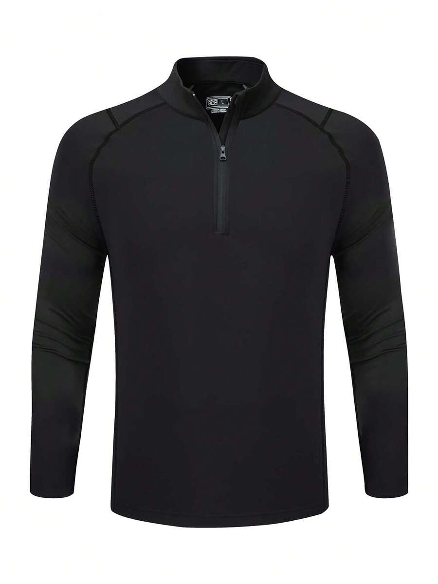 Camiseta deportiva informal de manga raglán para hombre con media cremallera elástica, adecuada para uso diario o para el gimnasio.