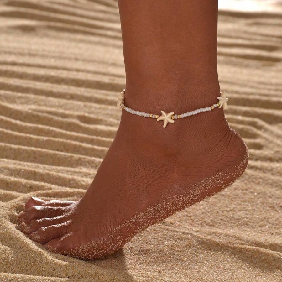 1pc Bohemian Beach Style Minimalist Fashion Beaded Sea Star Anklet, Women Summer Daily Commute & Holiday Wear - Multicolor - View 1