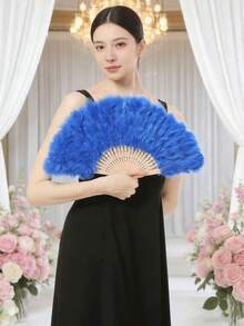 Mwoot Women's Feather Fan, Embroidered Flower Malabou Feather Fan, 1920s Retro Folding Hand-Held Feather Fan, Suitable For Costume, Dance, Wedding, Party, Tea Ceremony - Multiple Styles - View 6