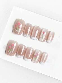 10PCS New Arrival Cartoon Cute Design Sense High-End Press-On Square Cat Eye Gradient Hand-Painted Light Luxury Nail Stickers - Multicolor - View 8