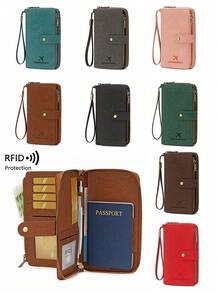 New RFID Blocking Long Passport Wallet, Dual Zipper Large Capacity Travel Document Organizer - Multicolor - View 2