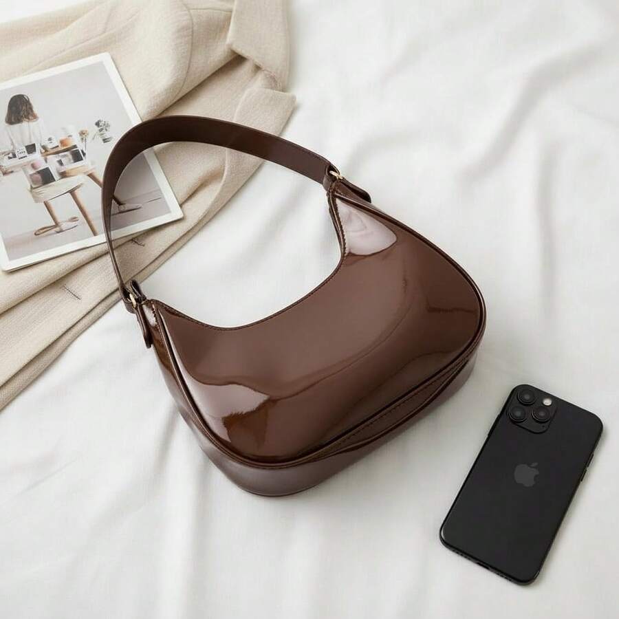 Santorini handbag Women's Baguette Bag, Spacious, Beautiful, Medium-Sized, Stylish, Casual Shoulder Bag - 巧克力棕 - 查看 1