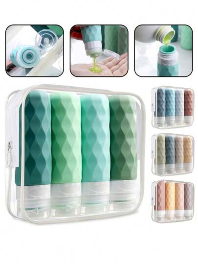 Travel Essential 4-Piece Silicone Bottle Set, TSA Approved 3oz Leak Proof Travel Containers For Toiletries, Refillable Squeezable Liquid Bottles For Shampoo Conditioner Lotion, Perfect Stocking Stuffers For Adults Christmas Gift Idea, Versatile Travel Accessories And Vacation Essentials For Women, Makeup Bag Organizer And Skin Care Solution, Cruise Essentials And Bathroom Essentials Set, Travel Containers With Perfume Refillable Bottle And Spray Bottle, Complete Travel Bottle Set For Nail Supplies And Hair Stuff, Hand Sanitizer Case And Soap Dispenser For Bathroom, Decorative Toothbrush Holder And Bathroom Decor Accessories, Multi-Purpose Soap Dispenser For Home And Travel Use, Ideal Christmas Bathroom Gift Set And Daily Skin Care Companion This Is A Perfect Gift For Mother's Day, Christmas, Valentine's Day, Gifts For Mothers, Friends, Teachers, Partners, Travel Essentials