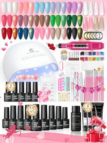 coscelia Bộ sơn móng tay gel 15 màu, bao gồm đèn UV, 10ml gel nối móng & dung dịch làm trơn, sơn lót gel, máy mài móng điện, bộ quà tặng làm móng tại nhà, phù hợp cho mọi mùa. - Nhiều màu - Xem 11