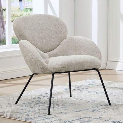  Chairus 1PC Scandinavian Grey Chenille Lounge Chair With Metal Legs