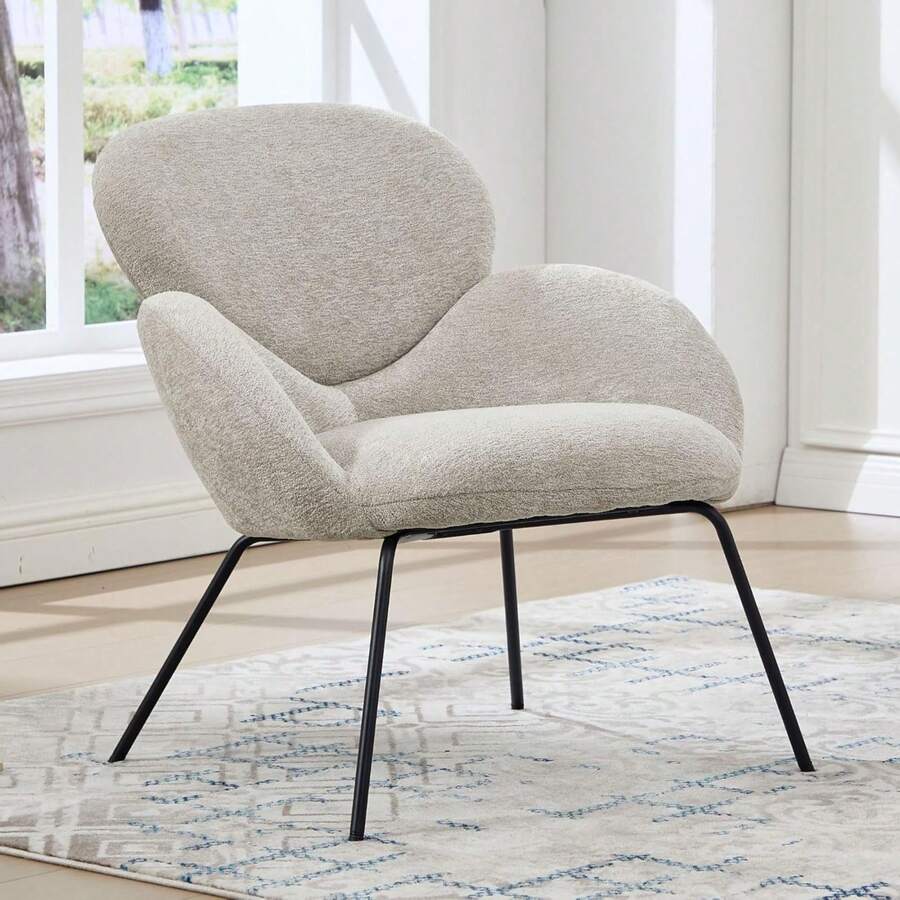 Chairus 1PC Scandinavian Grey Chenille Lounge Chair With Metal Legs