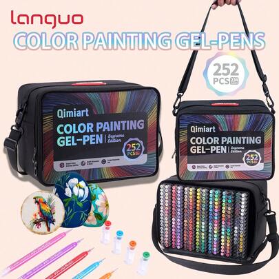Languo 252支装彩色绘画凝胶笔，234色长笔带带收纳功能，大容量，色彩鲜艳，超强上色能力，适用于玻璃、陶瓷、复活节彩蛋、木头等材质，可在黑色纸张上书写，卡通绘画，日记创意，返校季礼物之选，2026新款必备美术文具用品