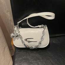 Exquisite Chain Decoration Slanted Shoulder Bag, Cross Small Bag, High Aesthetic Commuting Shoulder Strap, Three-Dimensional Handheld - 白色 - 查看 5