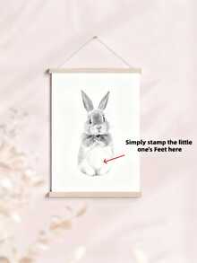1set-DIY Easter Bunny Baby Footprint Wall Art, Personalized Baby Keepsake Canvas With Wood Hanger, Ink Pad Not Included, Ideal For Nursery Room Kids Bedroom Easter Holiday Baby Shower DIY Gift - Multicolor - View 4