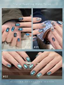 XEIJAYI Glacial Sparkling Water Cat-Eye Nail Glue Set Nail Supplies, Stunning Magnetic Effect With 6 Icy Blue-Green Shimmer Shades, Perfect For  Nail Art Enthusiasts, Frame Bottle Design For Home & Salon Manicure - 彩色 - 查看 7
