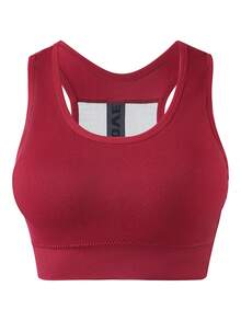 High Intensity Seamless Sports Bra, Mesh Splice High Elasticity Workout Vest, Racerback Round Neck Breathable Yoga Bra - Burgundy - View 9