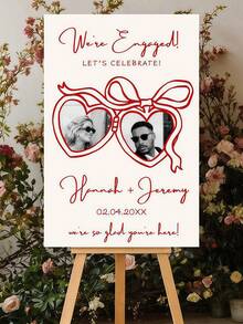 Customized Engagement Party Welcome Sign | Handpainted Heart-Shaped Pendant Welcome Sign, Can Customize Your Photo. Suitable For Pre-Wedding Parties, Weddings, Birthdays, Anniversaries And Other Occasions. Printed Poster. - Multicolor 04 - View 5