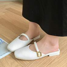 Zapatos planos para mujer Nuevas sandalias sin cordones para mujer, de estilo coreano e inspiración francesa. Ropa de verano para exteriores. Sandalias planas versátiles, de estilo retro y fáciles de llevar. - Blanco - Ver 4